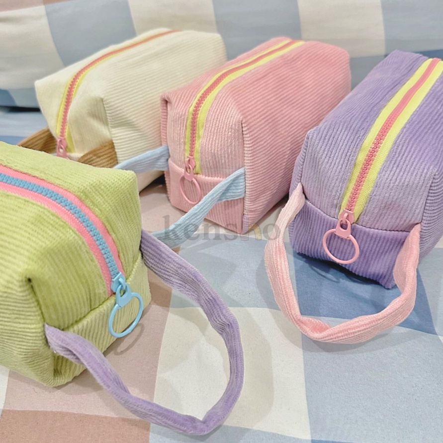 

KP8 KENSHO Kotak Pensil Sleting Motif Corduroy Handle Pastel Pouch Makeup Aesthetic Tas Aksesoris Wanita Lucu Import Zipper Plain