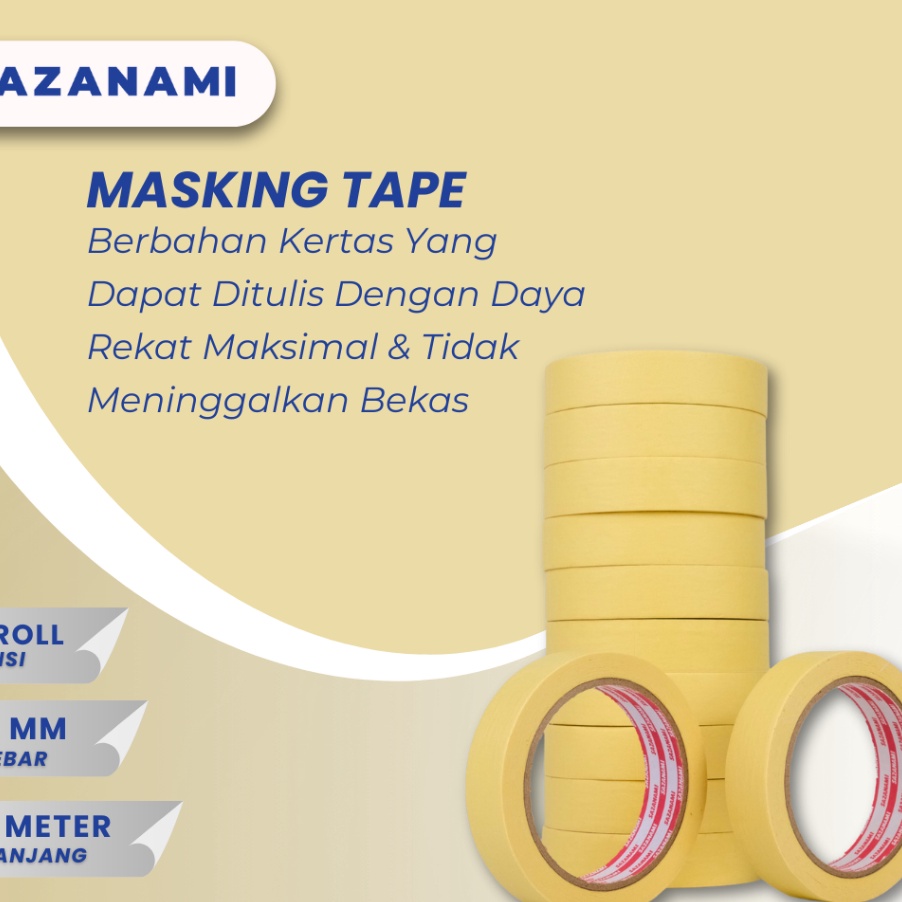 

KI3 Lakban Kes Masking Tape 1 24mm x 27m Sazanami Tape isolasi kes