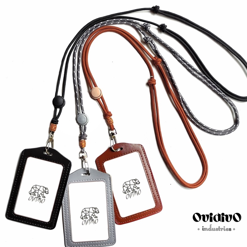 

HJ6 ID card paracord gantungan tali nametag kulit