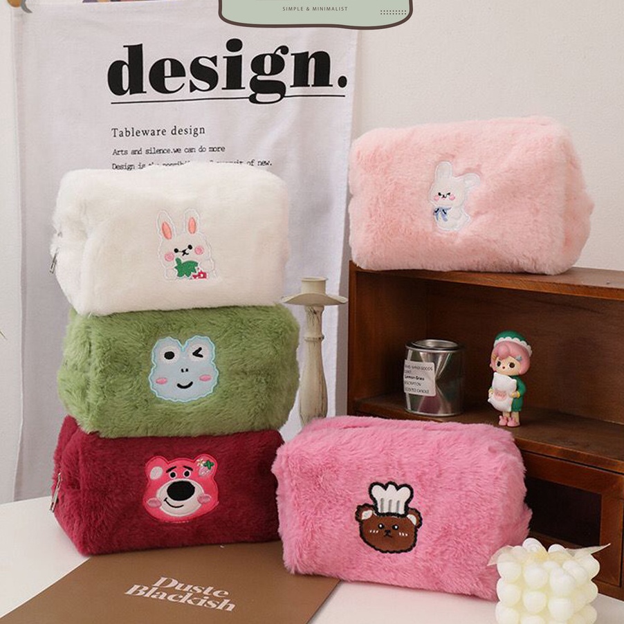 

KP8 MILOLI Kotak Pensil FURRY CARTOON FROG LTS RABBIT Pouch Fluffy Pencil Bag Tempat Pensil Resleting Stationery F242