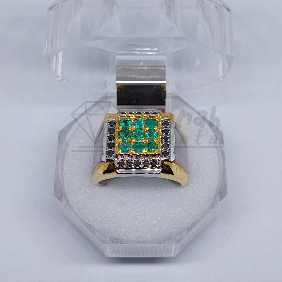 Cincin Berlian Pria Natural Berlian Hitam Asli Original Zamrud Black Diamond Intan Perak Murah