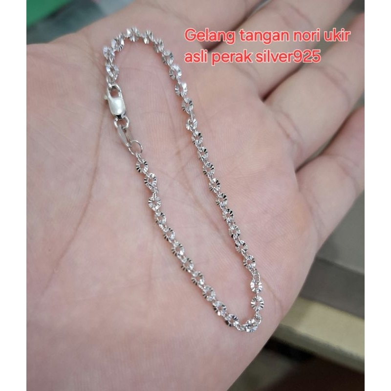 Gelang Tangan Ukir Perak 925 Panjang 16-22 cm Lapis Emas Putih Aksesori Pria Wanita