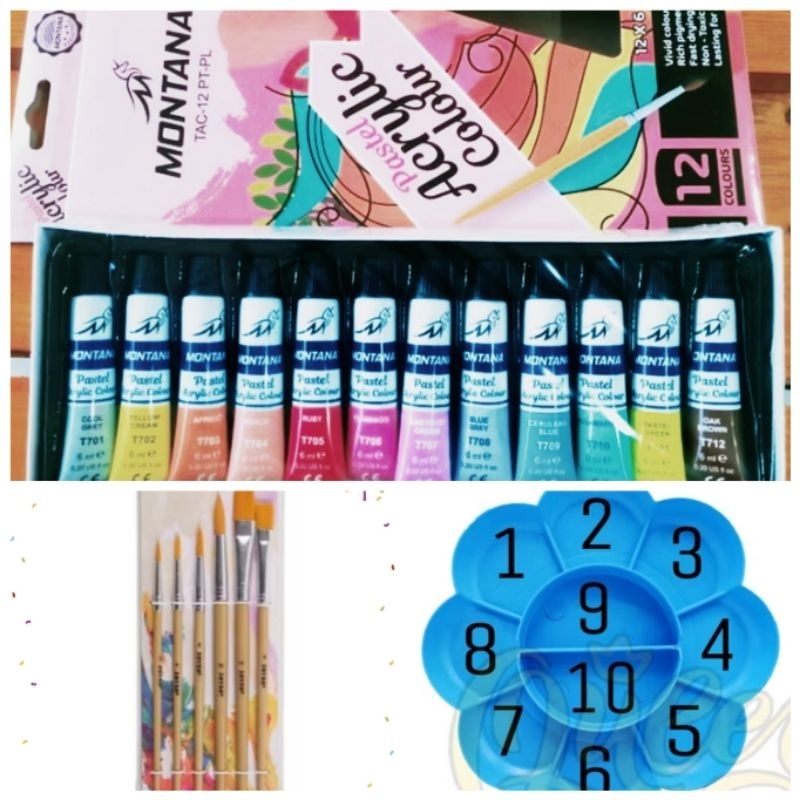 

Satu Set.Cat Air Pastel Acrylic Colour.satu palet.satu set koas lukis