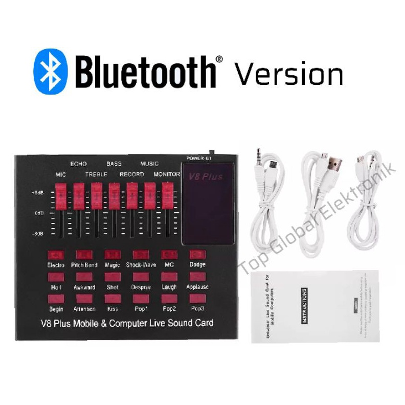 Soundcard V8 Plus Bluetooth Live Microphone Condensor BM 8 KODE V2R8