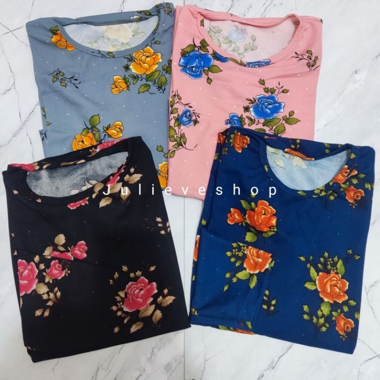 KODE N94O Baju Kaos Jersey Jumbo Warna Motif Abstrak Bunga Lengan Panjang Wanita