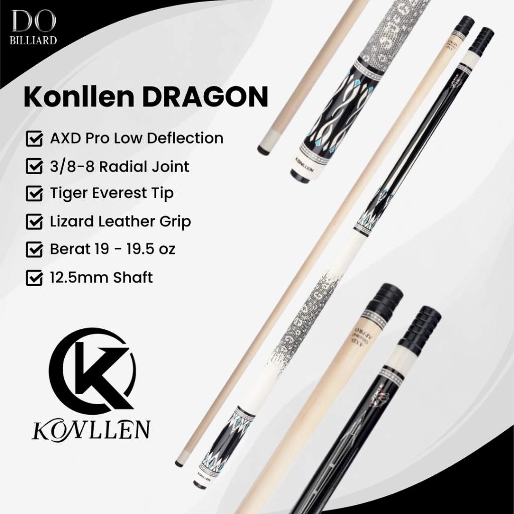 Stick Billiard KONLLEN DRAGON Series Cue Leather Grip Low Deflection / Stick Konllen DRAGON