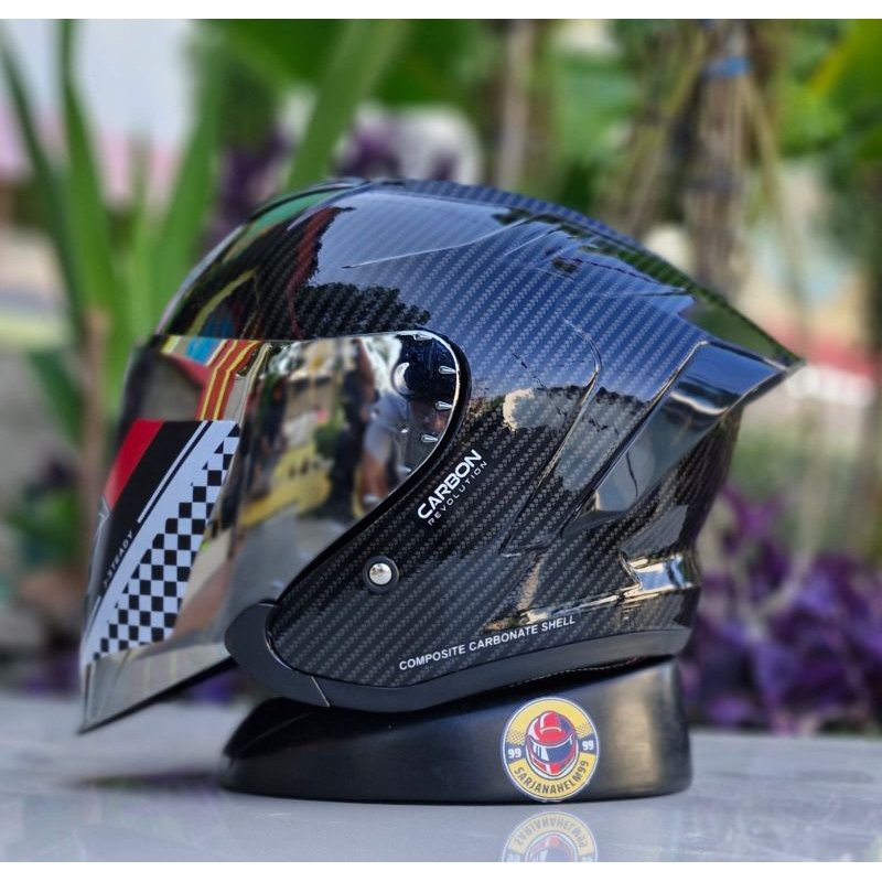 helm js armor motif carbon helm half face kekinian