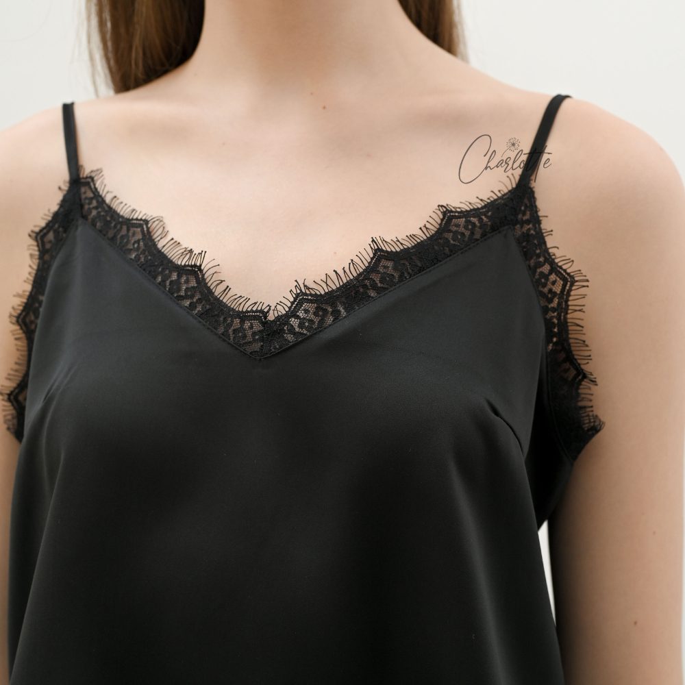 CHARLOTTE - Emma set Piyama Baju tidur Tanktop Lingerie Celana Panjang Pendek Satin Silk Salur