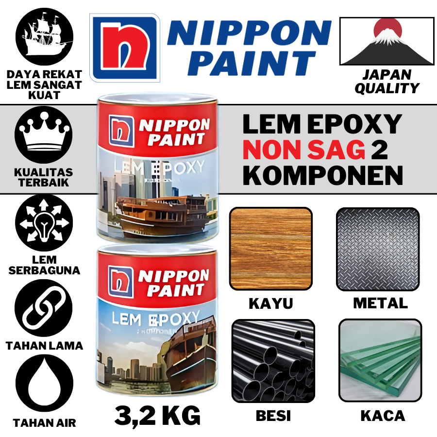 NIPPON PAINT LEM EPOXY NON SAG NIPPON LEM EPOXY NIPPON 2 KOMPONEN HARDENER & RESIN 3,2 KG