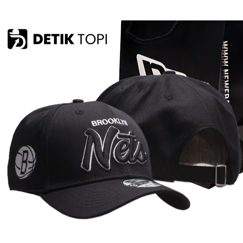 Topi NBA Brooklyn Nets Hitam Black Font List White Logo Bordir Baseball Cap