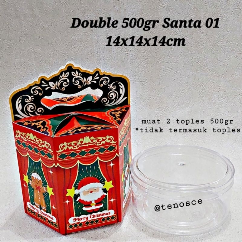 

5pcs Kotak Dus Box Tenteng Jinjing Hampers Kue Kering 3toples 250gr Cookies 2toples 500gr Natal Merry Christmas Chrismast Merry Baking Parcel Double 500gr Santa01