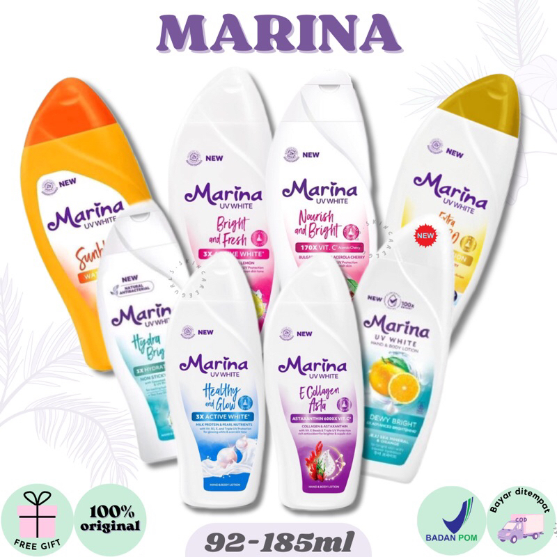 Marina Uv White Body Lotion 92ml &185ml (Extra Spf 30,Healty And Glow,Bright And Fresh,Hydro Cool,E 