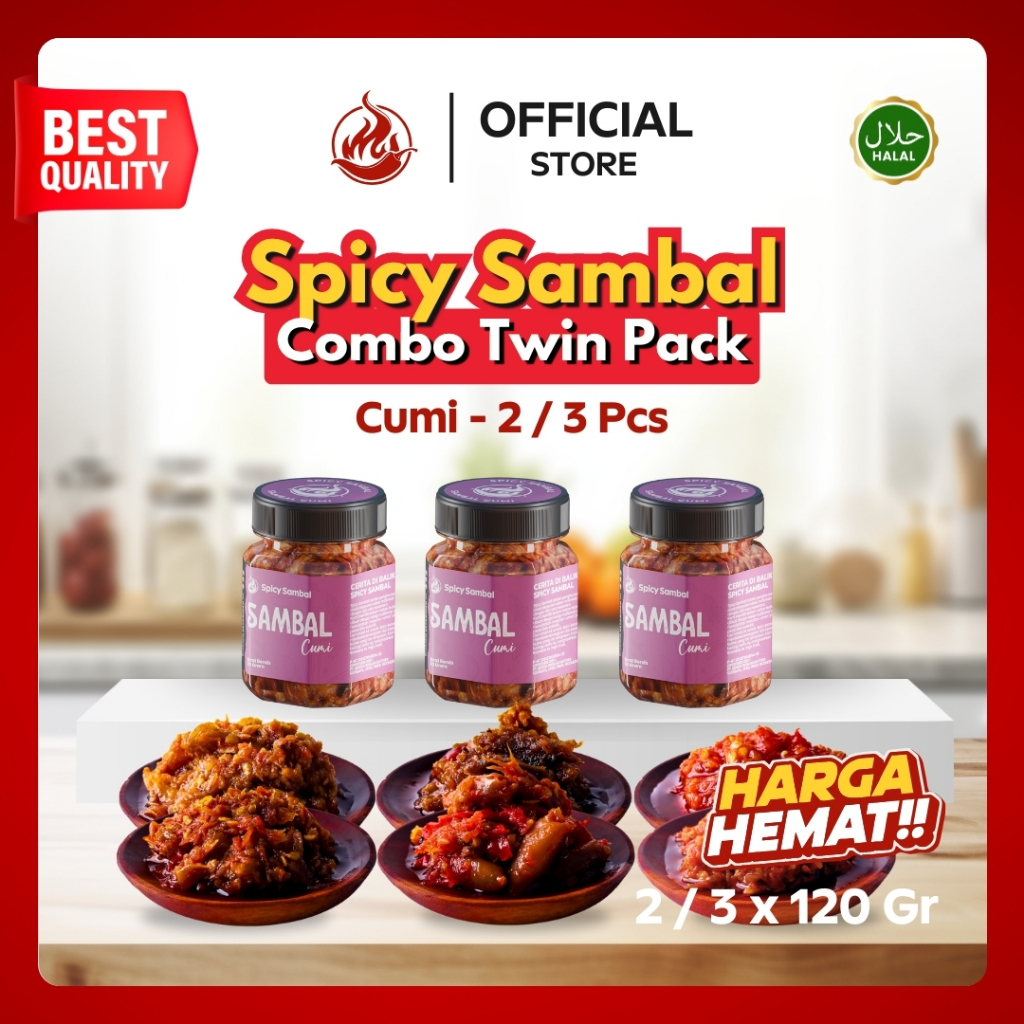 

Spicy Sambal - Paket Combo Twin - 2 / 3 Pcs x 120 Gr - Bawang / Terasi / Tuna Asap / Cakalang / Cumi / Bajak Teri