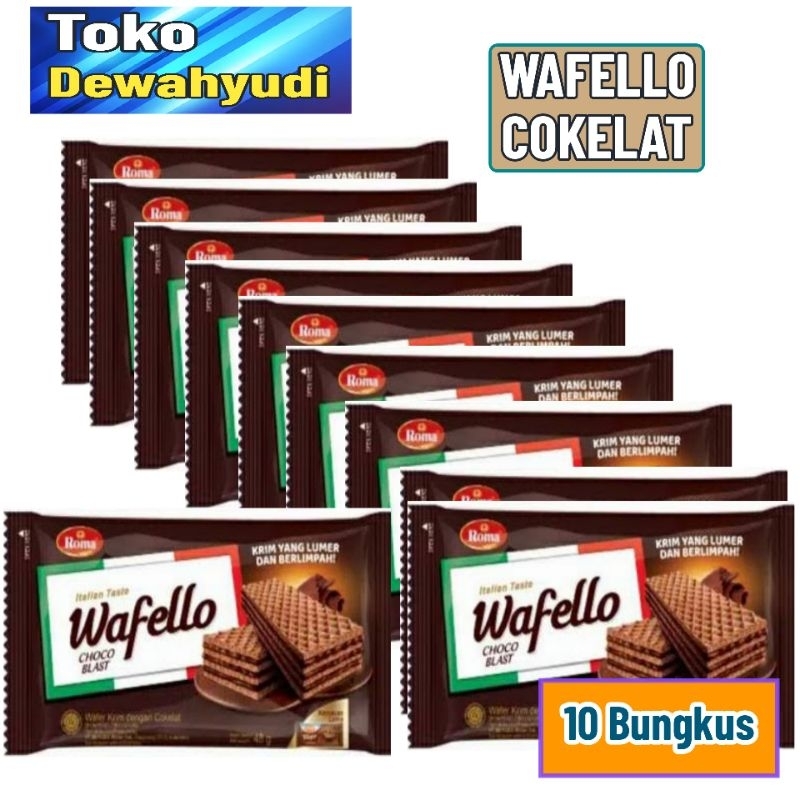 

wafer WAFELLO Choco Blast Wafer cokelat Italia per Bag ( isi 10 bungkus x 43 Gr )