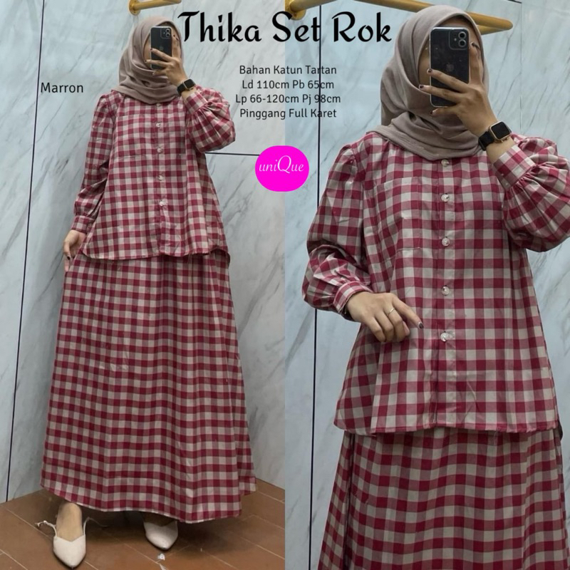 Alfihijabstore Thika set rok by Unique katun tartan // 21.11 setelan wanita terbaru / Serba One Set 