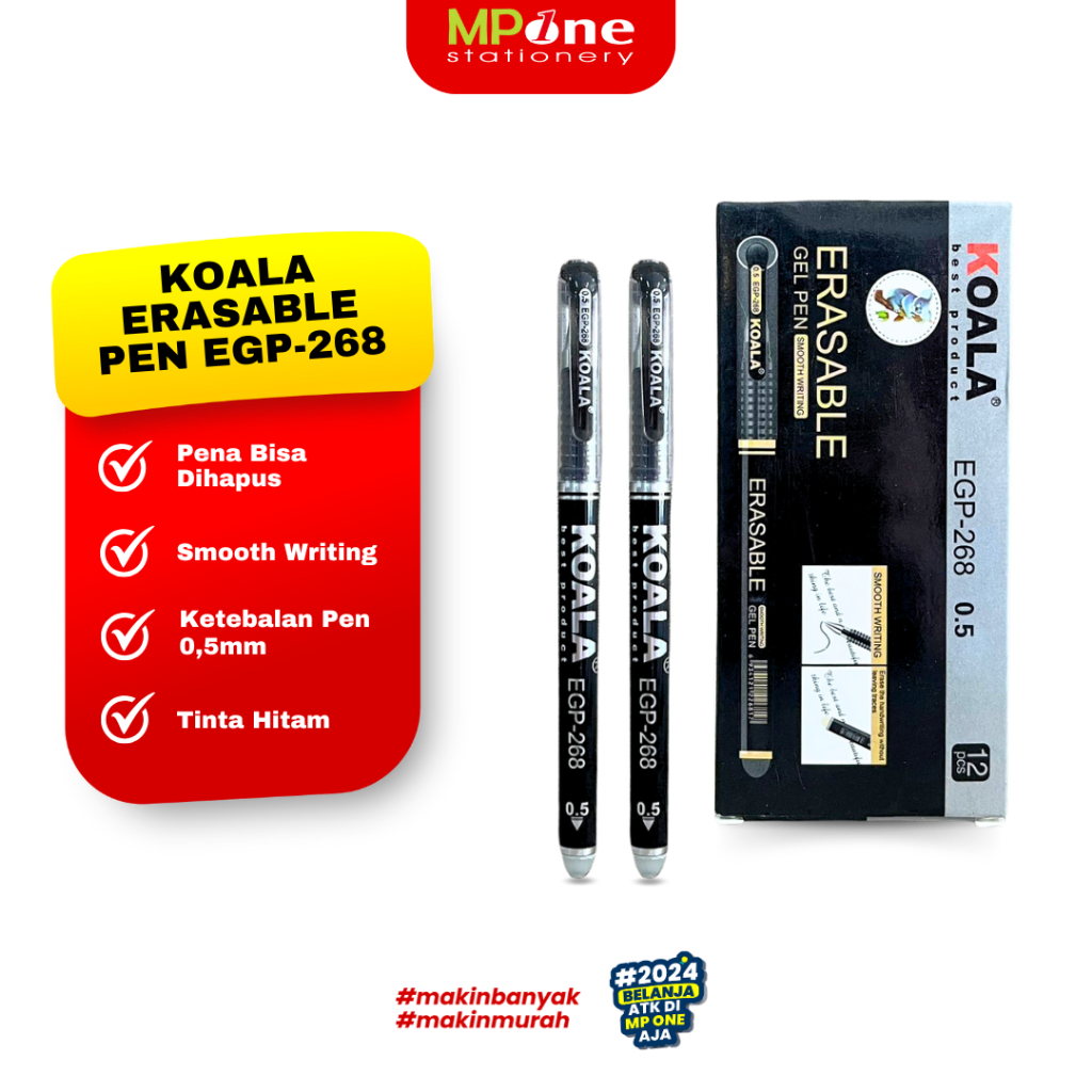 

(1 PCS) Koala Pena Erasable 0,5mm Tinta Hitam EGP-268 / Pena Gel Bisa Dihapus Koala