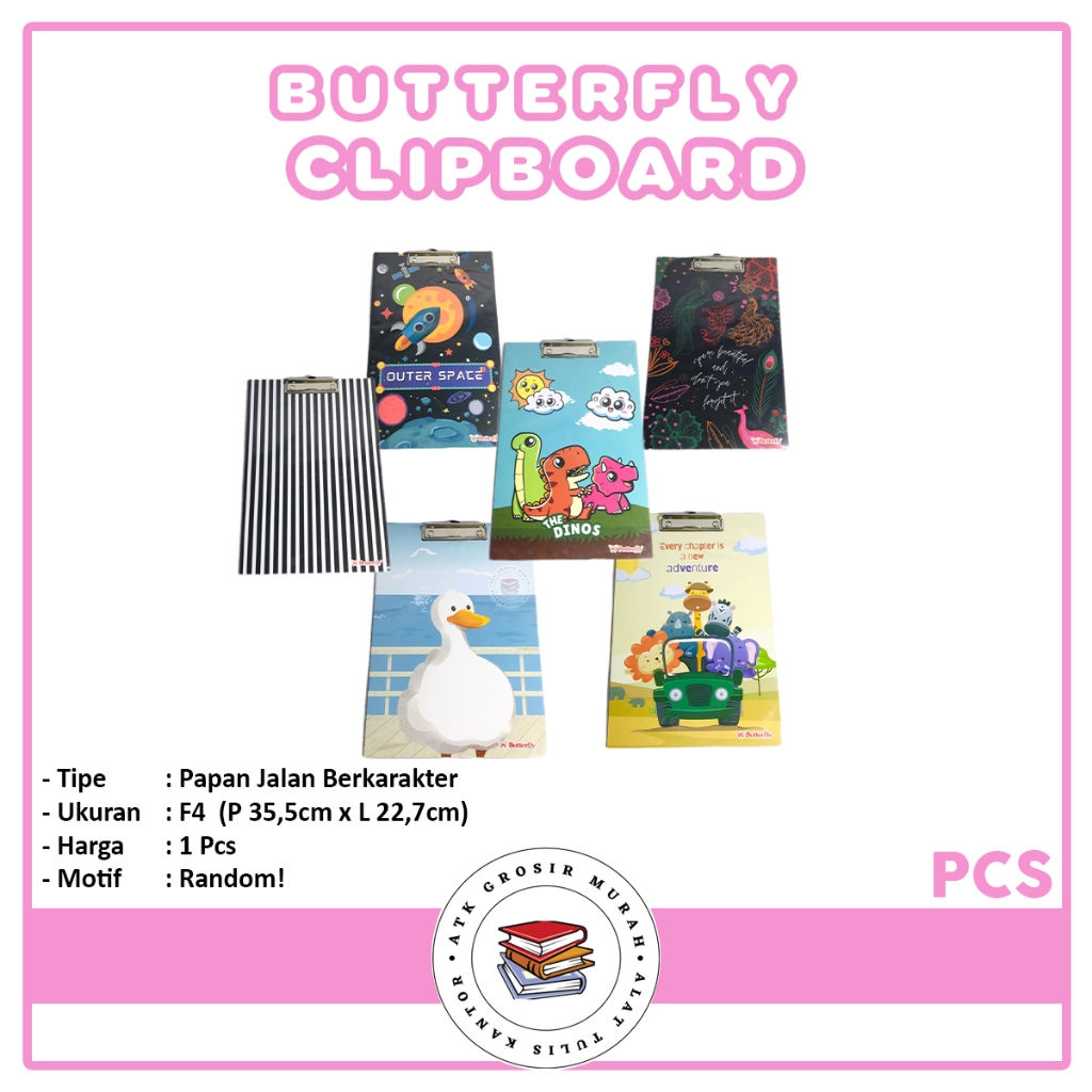 

Butterfly - Clipboard Motif Random Papan Jalan Uk F4 - Pcs