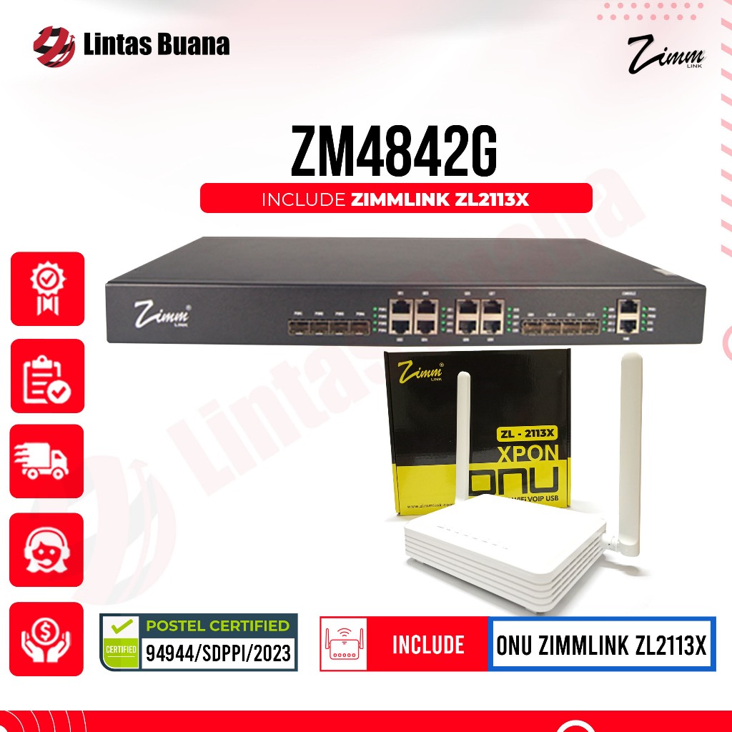 PAKET OLT & ONU ZIMMLINK OLT EPON ZM4842G /  OLT EPON ZM4843X /OLT EPON ZM8843X / GPON ZM-GPACDC inc