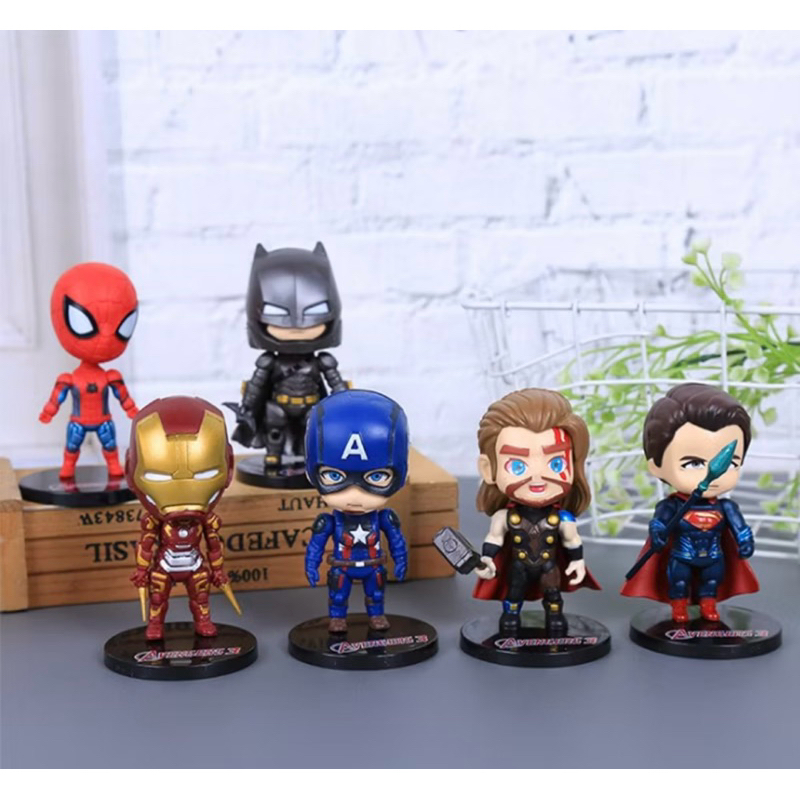 

Topper Cake The Marvel Avengers Alliance Theme Action Figurine Superman Captain America Thor Batman Spiderman Figure Doll Toys Cake Topper Decorations Childrens Gift