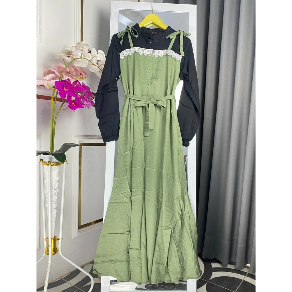 GAMIS AGHNIA RENDA POLOS DEWASA KOMBINASI HITAM