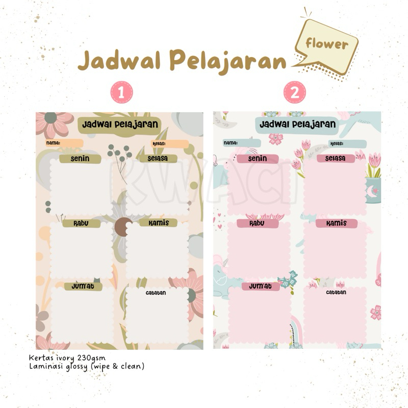 

Jadwal Pelajaran Wipe and clean motif bunga dan luar angkasa