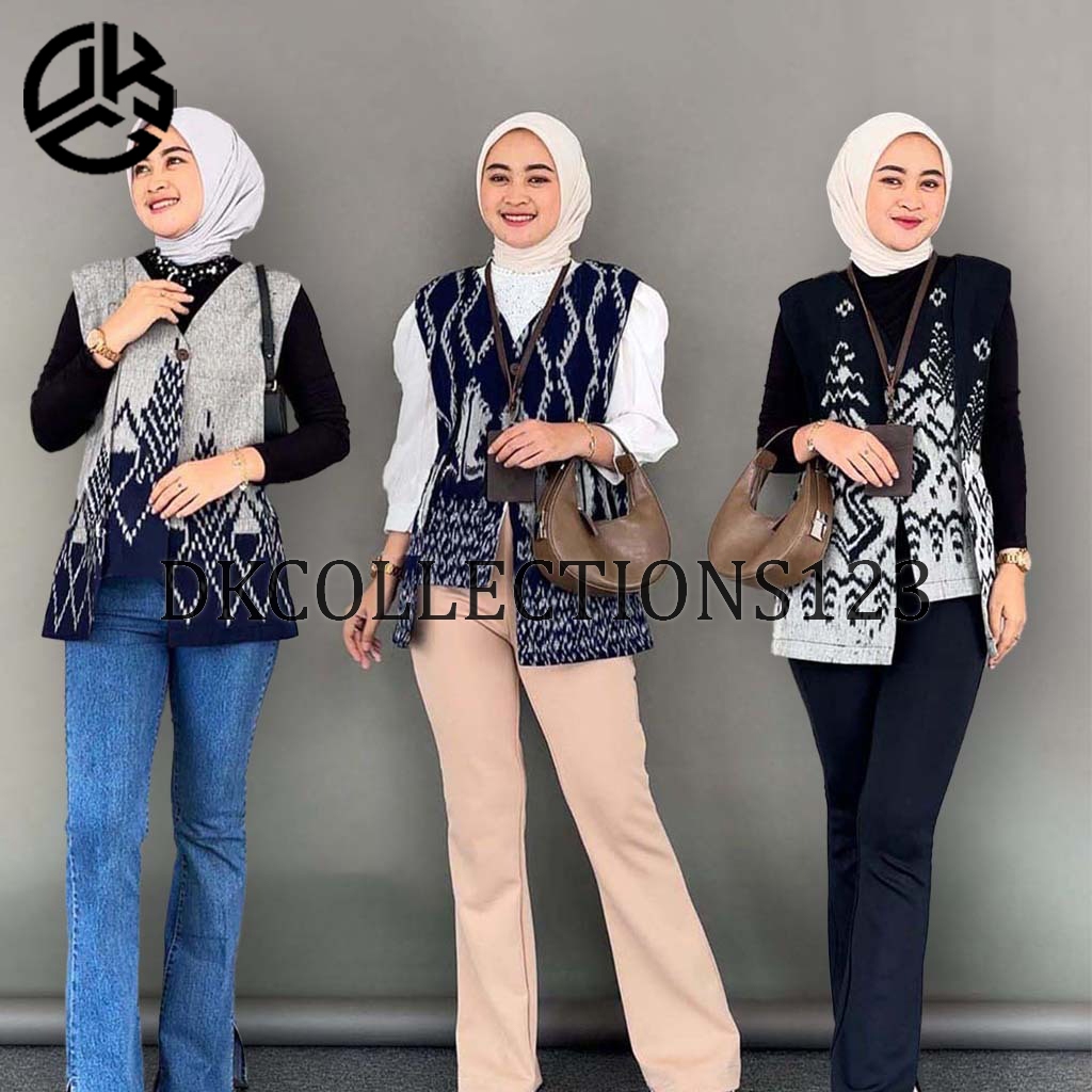 Rompi Lucci ethnic, vest tenun wanita modern, outer tenun, rompi tenun, outer kerja, vest tenun kerj