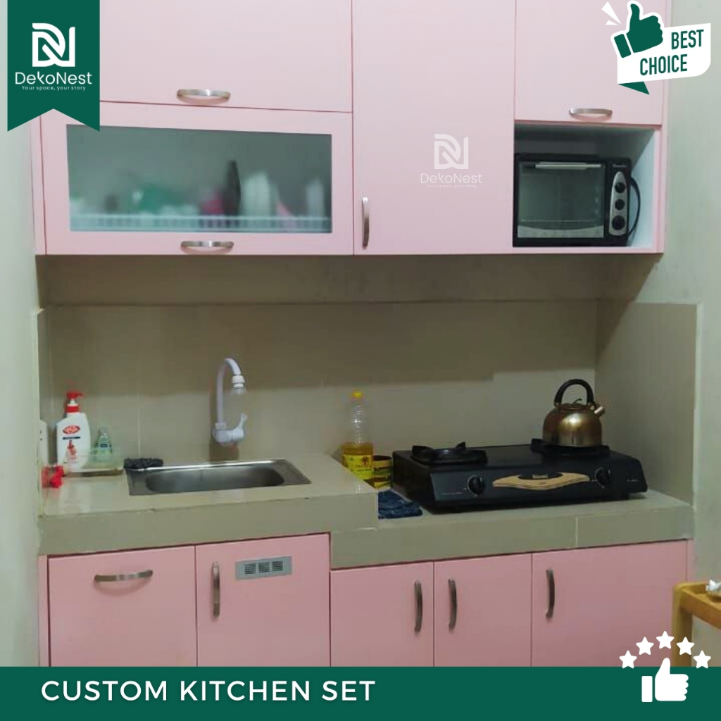 Dekonest Kitchen Set Atas Bawah Minimalis Custom Desain Rak Piring Lemari Dapur HPL TACO