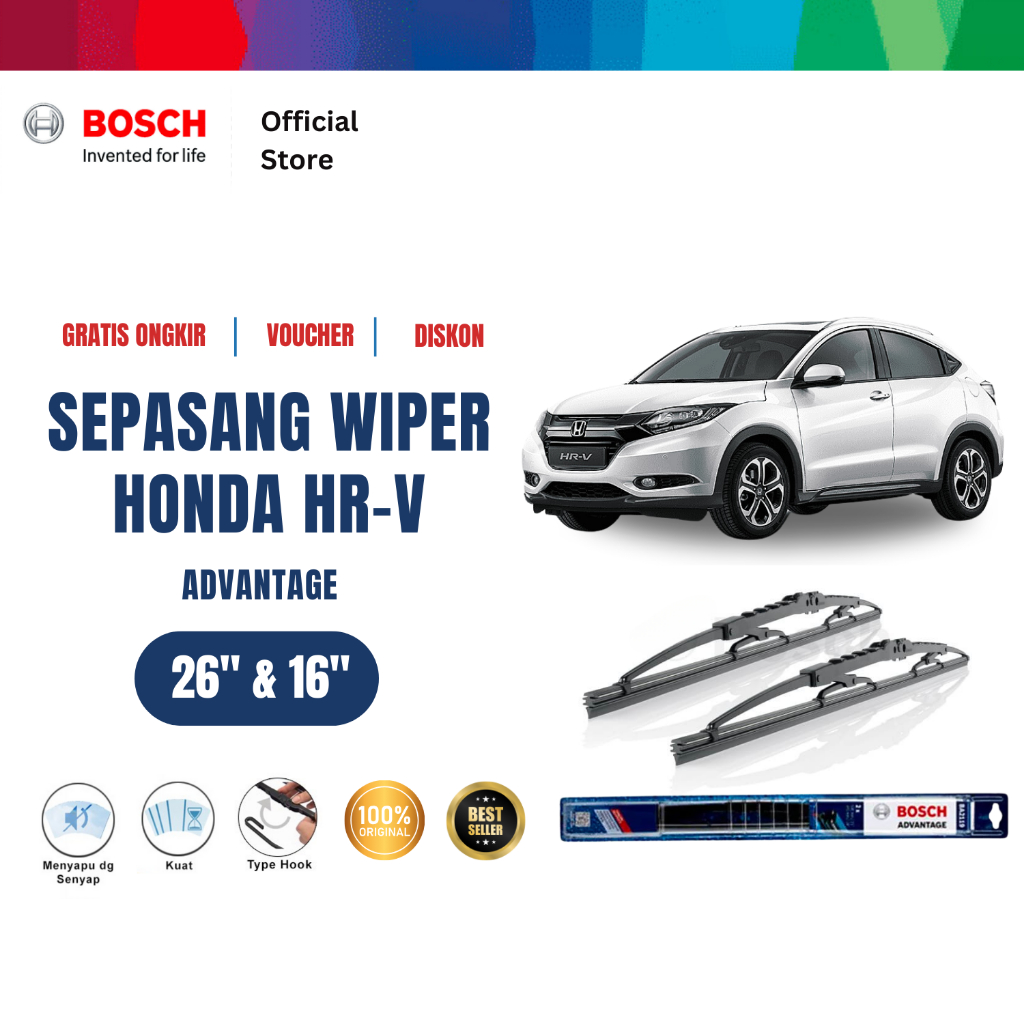 Bosch Sepasang Wiper Kaca Mobil Honda HR-V Wiper Advantage 26 dan 16 Inci