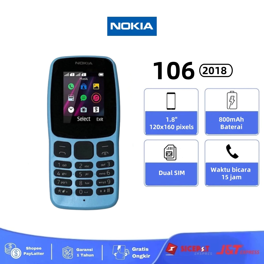 Nokia 106 (2018) HP Murah Cuci Gudang, Dual SIM, Ponsel Tahan Lama, Baterai Awet Handphone