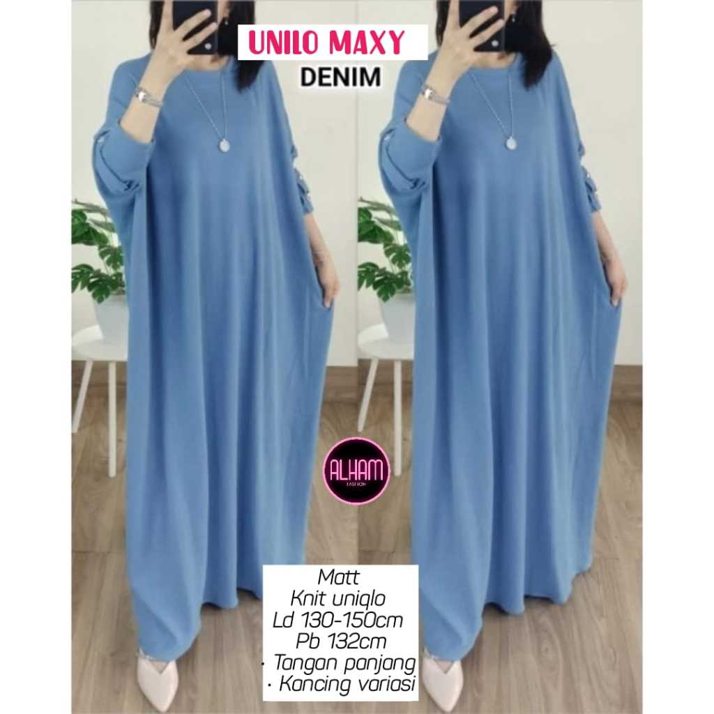 Unilo Maxy Alham Dress Rajut Gamis Wanita Super Jumbo Harian LD 130 - 150 Knit Uniqlo Bigsize