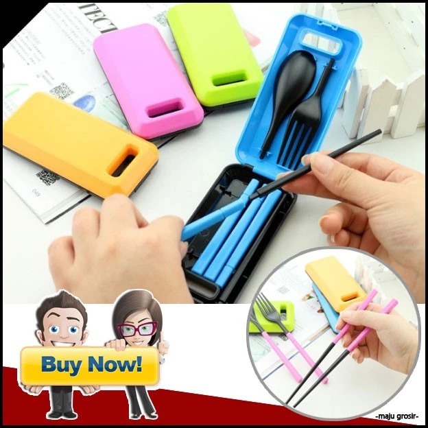 SSA Sendok Garpu Sumpit Portable Lipat Travel / Wisata Warna Warni (FN20)