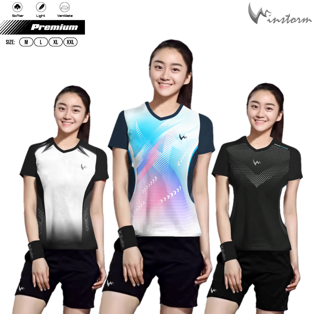 Winstorm Set Cewe Setelan Olahraga Cewe Premium Dewasa Set Badminton Wanita Print Joy Ola Widow