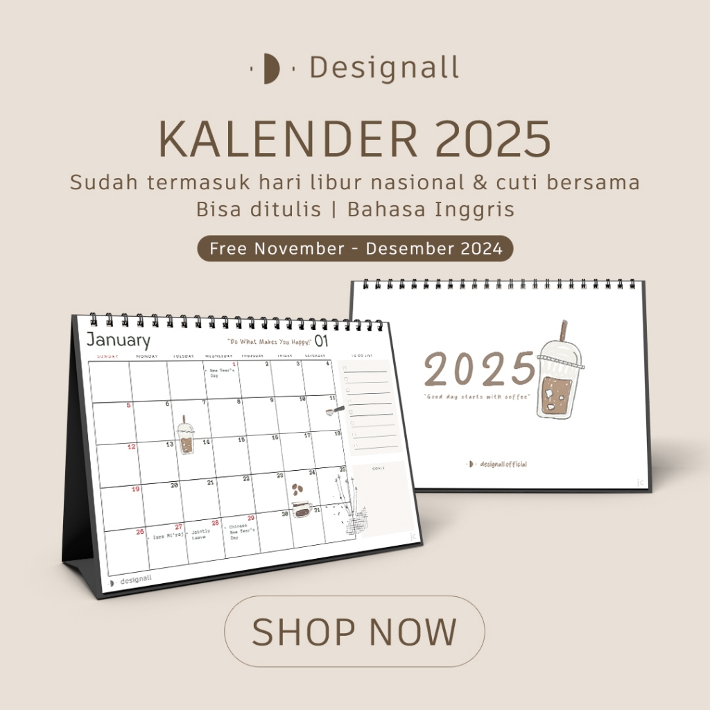 

Designall Kalender 2025 Aesthetic Meja / Kalender Duduk Spiral JC (Free November - December 2024)