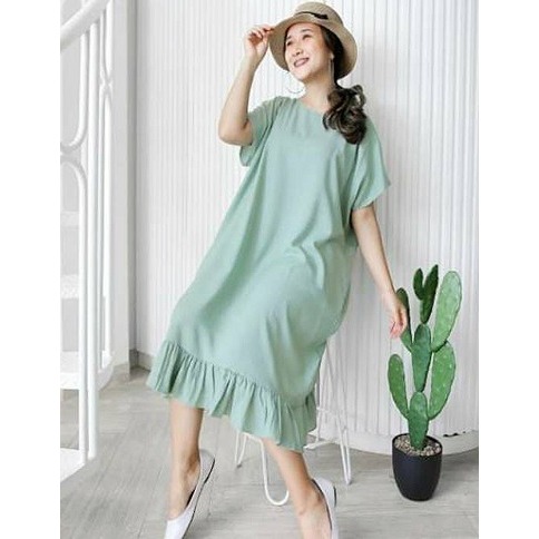 PROMO TERMURAH DRESS MIDI MODEL REMPEL POLOS LENGAN PENDEK SUPER NYAMAN ADEM