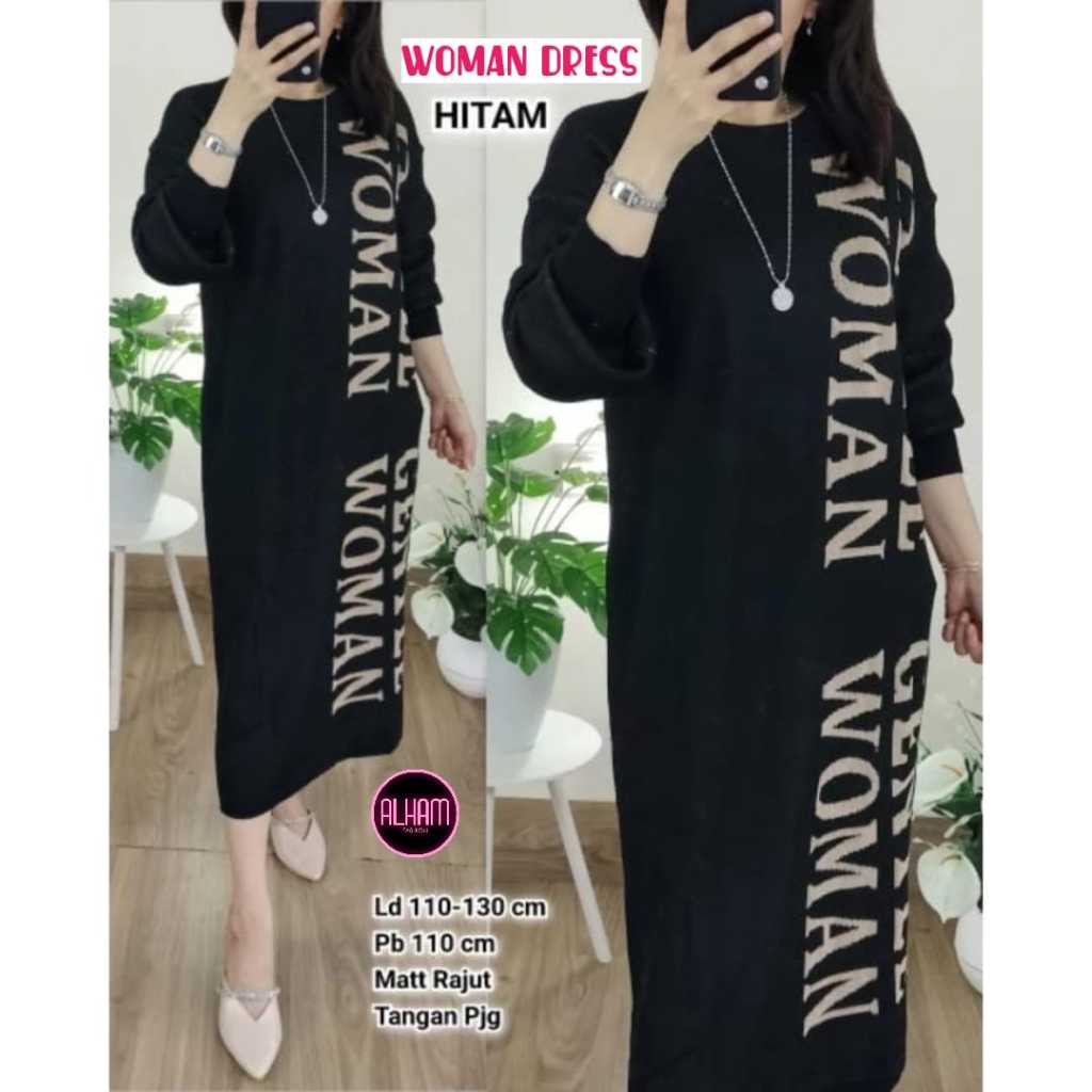 Woman Tunik Dress Rajut Gamis Wanita Harian LD 110 - 130 Knit Import Tebal Adem Korean Style