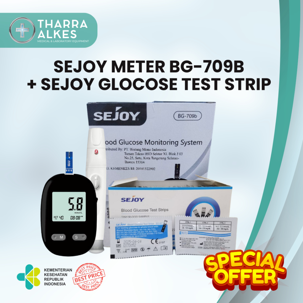 BUNDLE HEMAT SEJOY GLUCO METER BG-709B + TEST STRIP SEJOY BLOOD GLUCOSE 50 PCS