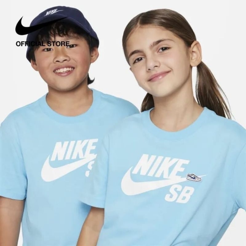 Nike Kids Kaos Anak SB T-Shirt - Aquarius Blue FN9673-407 Size XL Original