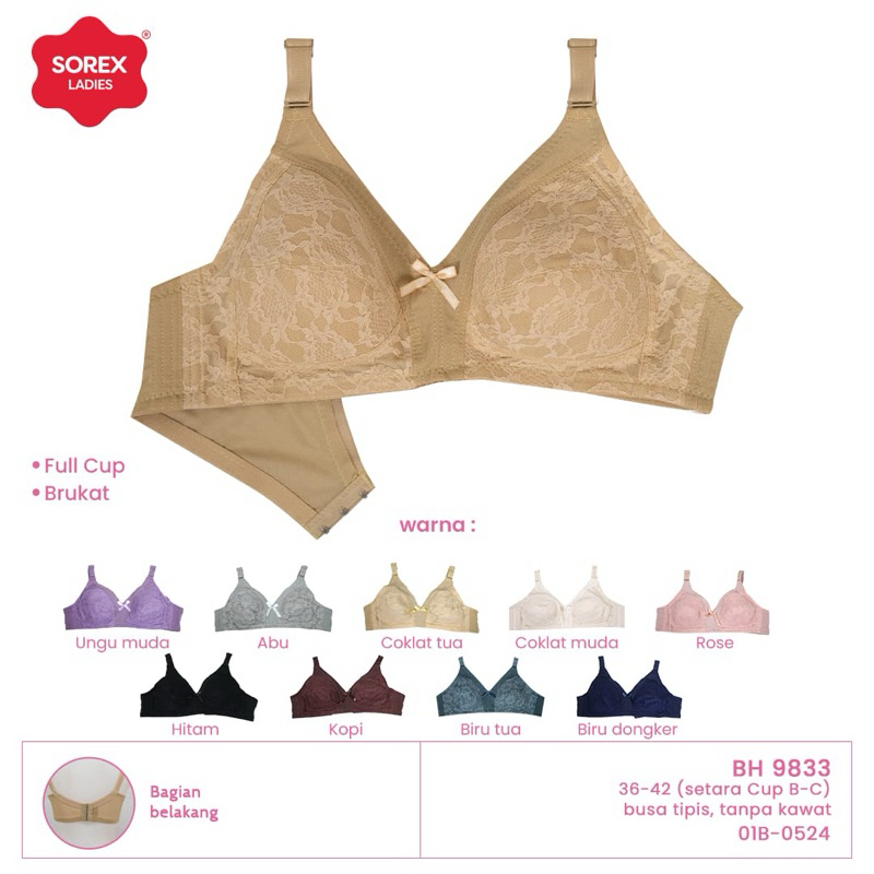 Bh Bra Renda Brukat Tanpa Busa Tanpa Kawat (Cup B-C) | Sorex 9833 *
