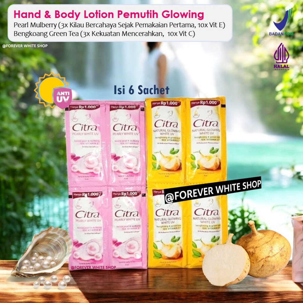 6 Sachet TERMURAH  Hand Body Lotion Whitening Citra Bengkoang Natural Glow UV & Citra Pearly Glow UV