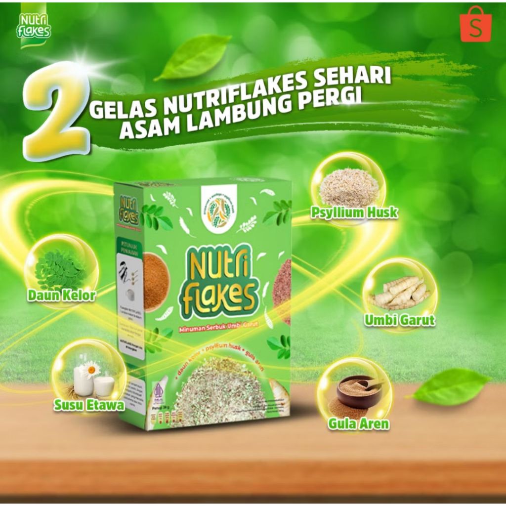 

READY NUTRIFLAKES SEREAL UMBI GARUT Premium Original Atasi Asam Lambung & Maag Halal BPOM