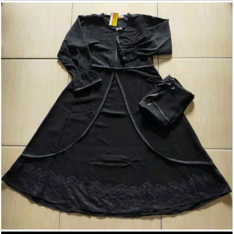 abaya Khodijah setelan anak hitam jetblack khas temboro