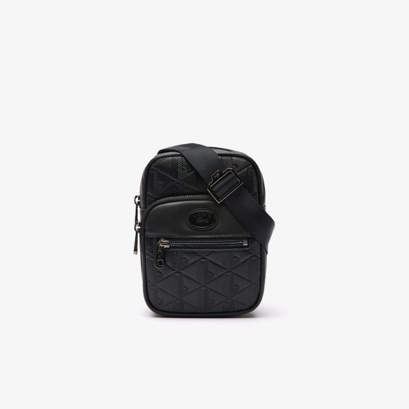 Lacoste Man's Monogram Print Small Crossover Bag - Black 000