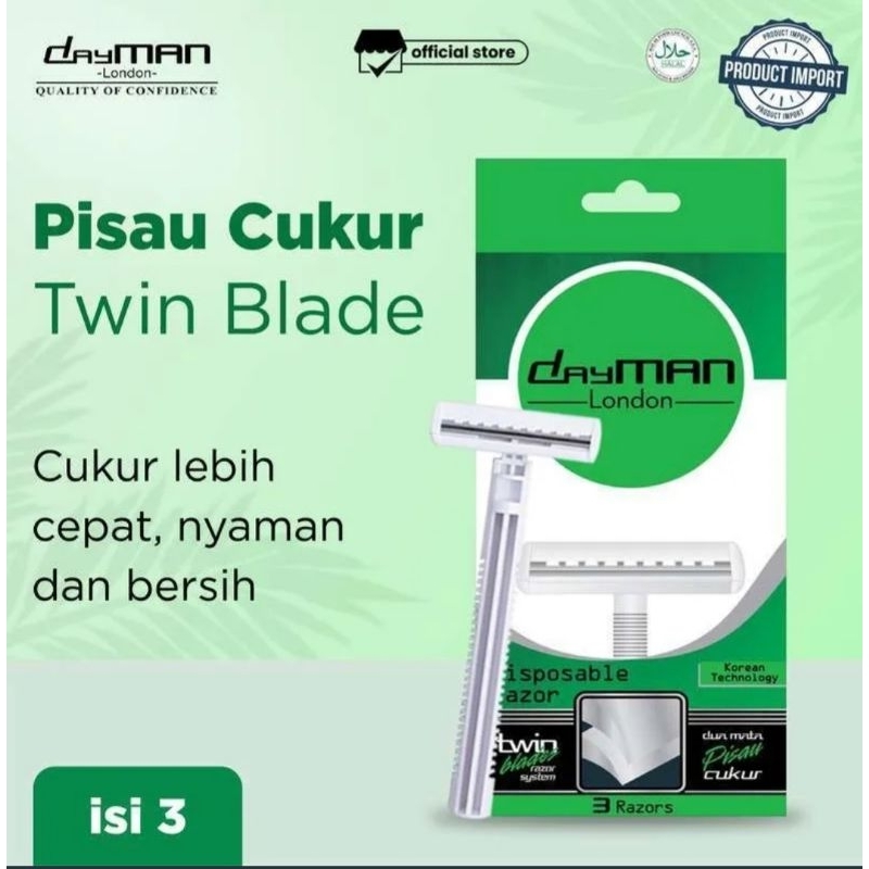 (3pcs)RAZOR DayMan London Sharp Blade & Clean Face/ Twin Blade /Cukuran Dua  Mata Pisau((PROMO))