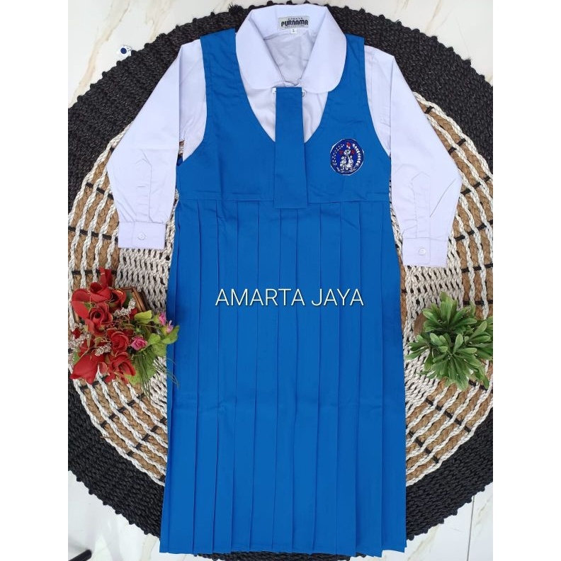 BAJU TK TERUSAN PANJANG PEREMPUAN SERAGAM SEKOLAH PGRI WARNA BIRU PUTIH BAJU BAHAN KATUN DELTA ROMPI