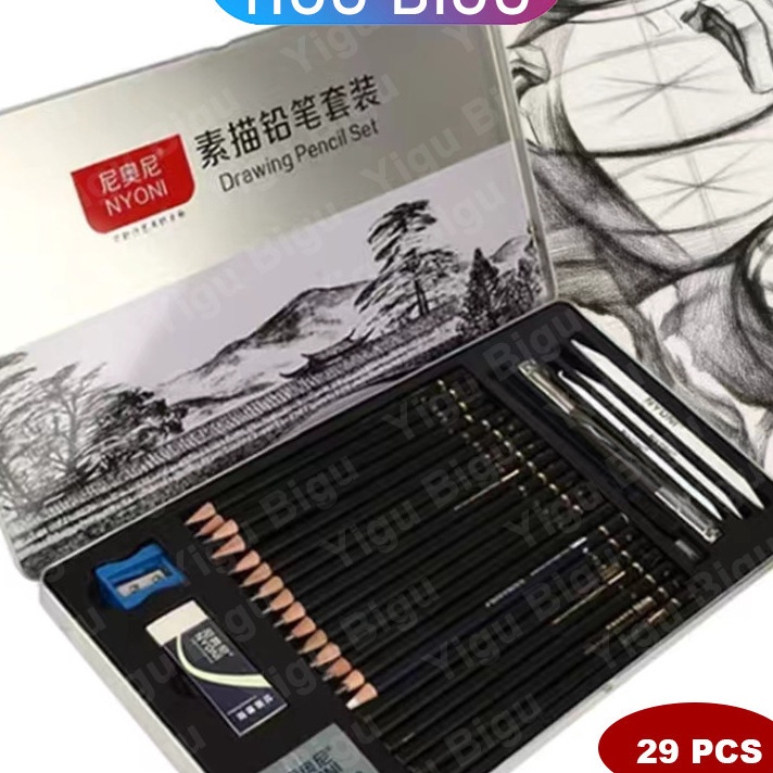 

Hot 29 Pcs Pensil Sketsa Set Pensil Kotak Besi Tirai Pensil Set Lengkap Alat Gambar Tangan Siswa Pensil Arang Lembut Profesional