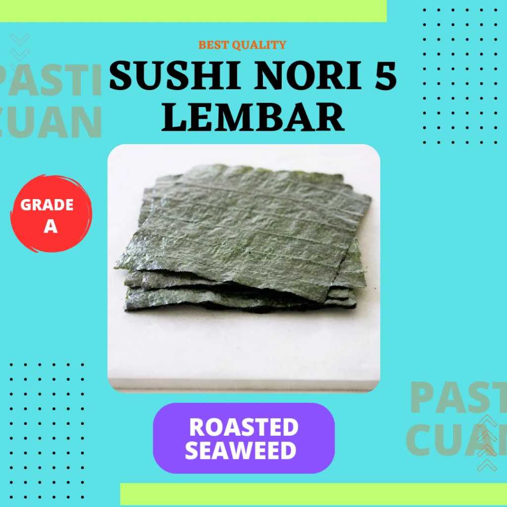 

SUSHI NORI POLOS 5 LEMBAR GRADE A / ROASTED SEAWEED PREMIUM / ROASTED SEAWEED 5 SHEETS ENAK BERGIZI