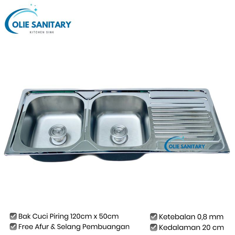 Techno TS 1250 Kitchen Sink Wastafel 120cm x 50cm Bak Cuci Piring Stainless Steel 2 Lubang Sayap