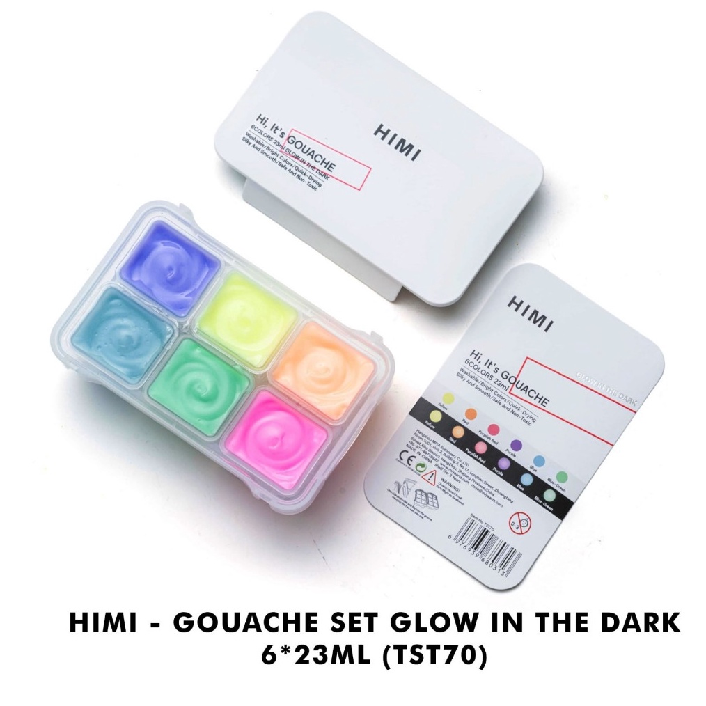 

MIYA HIMI Gouache Paint Set GLOW IN THE DARK Isi 6 Warna 23 ml Cat Gouache Set 23mlr x 6 Colors Lukis Mewarna Anak ART A6O9