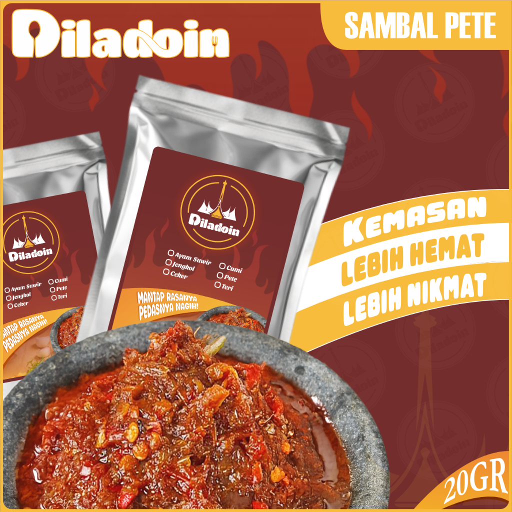 

Sambal Pete Kemasan Saset Ukuran 20GR / 50GR / 150GR Sambal Saset DILADOIN