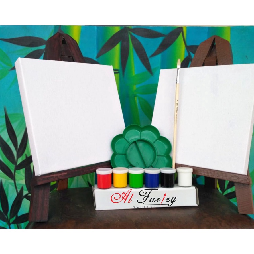 

Gila 2Buah Kanvas Lukis Putih dengan Cat Akrilik 6 warna dasar Kuas Lukis BONUS Palet Ukuran 2x2 cm